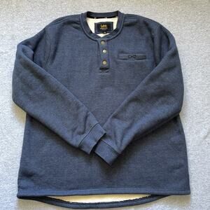 LEE Mens Blue Premium Select Thermal Sherpa Lined Regular Fit Henley Sweater XXL